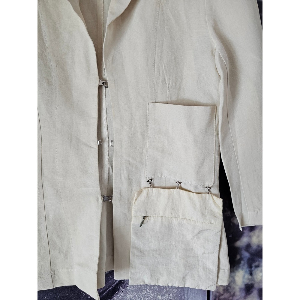 Martine Douvier Paris Off White Linen Avant Garde Hook Closure Blazer Jacket - Picture 5 of 8